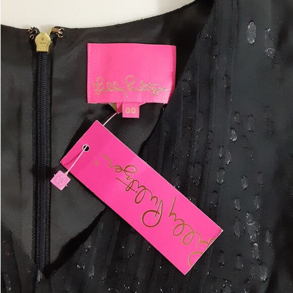 Lilly Pulitzer Cleme Long Sleeve Silk Dress Black Shimmer Womens 00 Holiday NWT - Picture 6 of 10